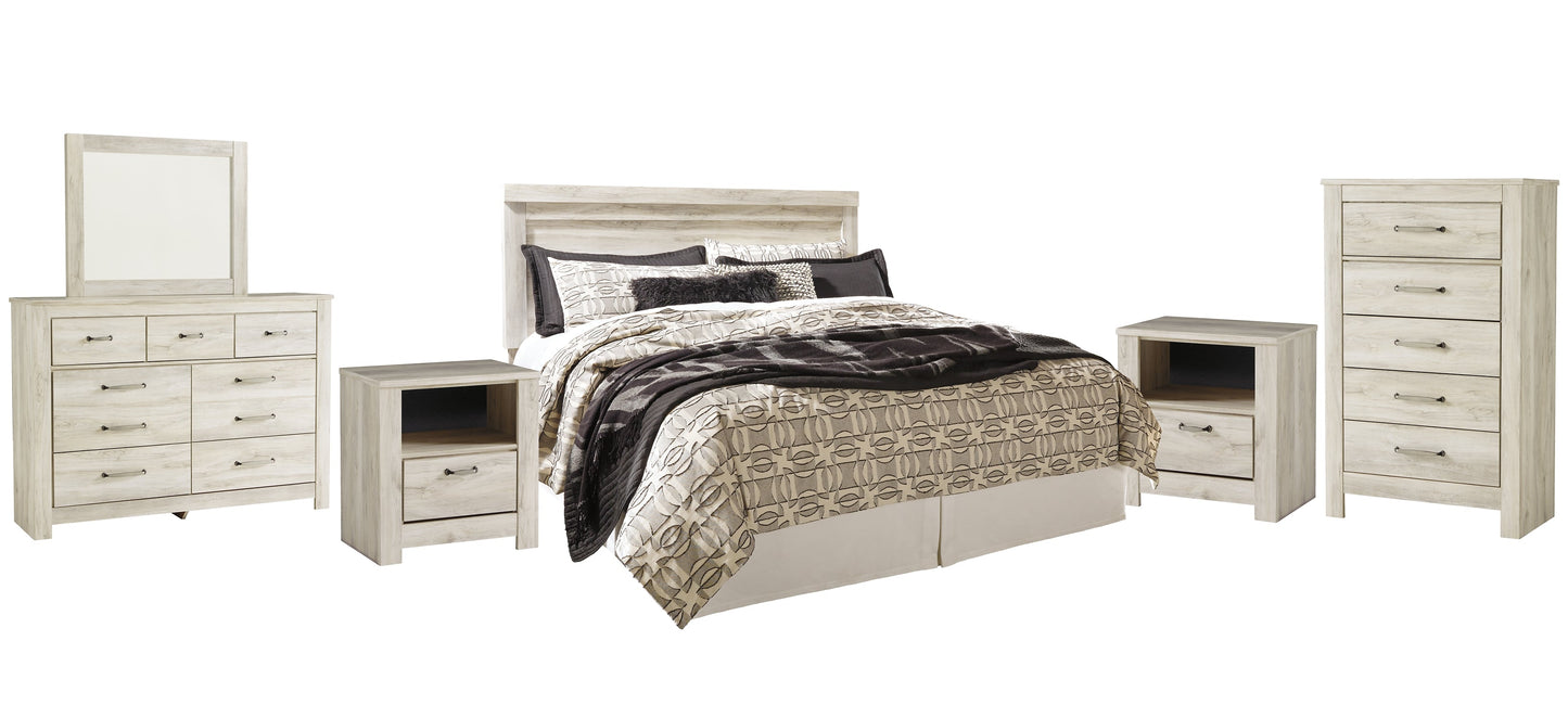 Bellaby Queen Panel Headboard with Mirrored Dresser, Chest and 2 Nightstands Rent Wise Rent To Own Jacksonville, Florida