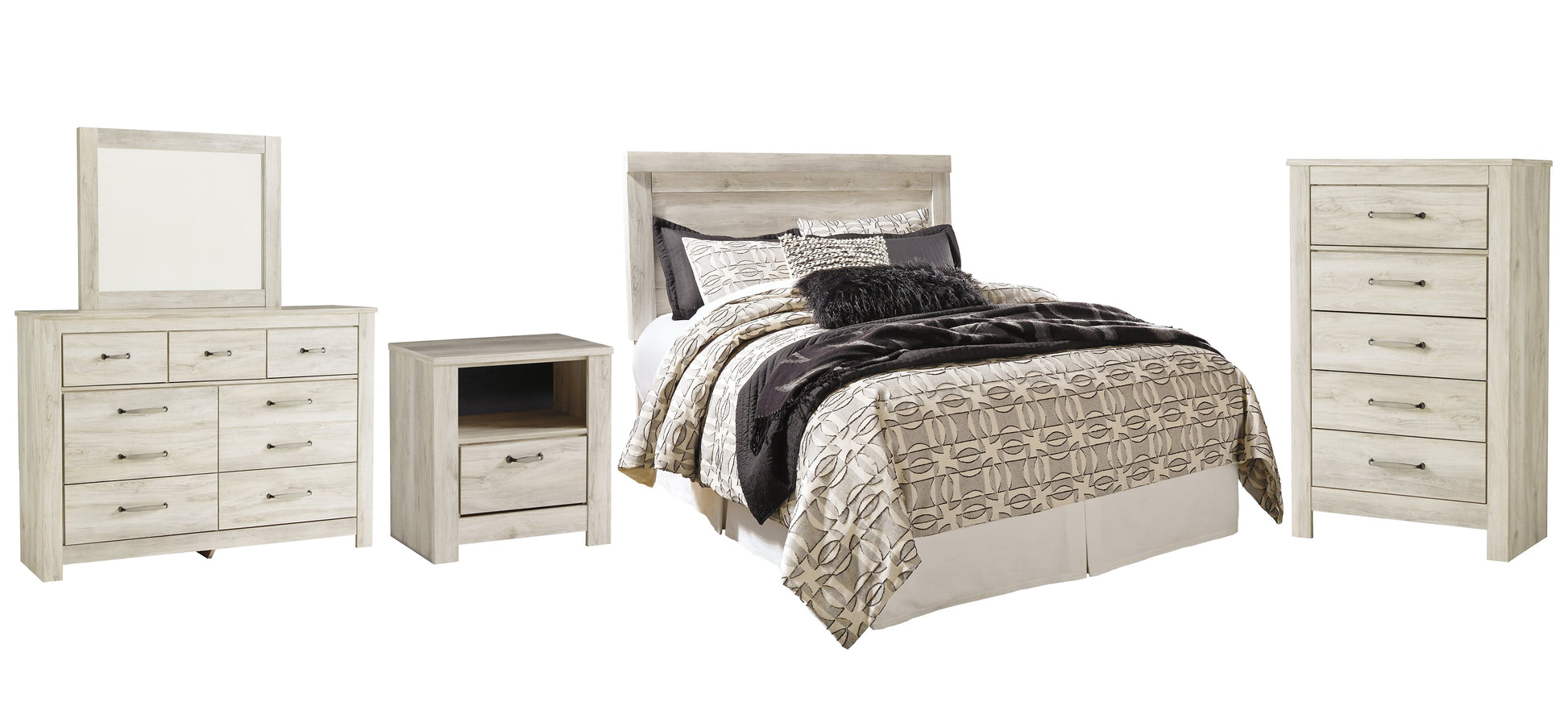 Bellaby Queen Panel Headboard with Mirrored Dresser, Chest and Nightstand Rent Wise Rent To Own Jacksonville, Florida