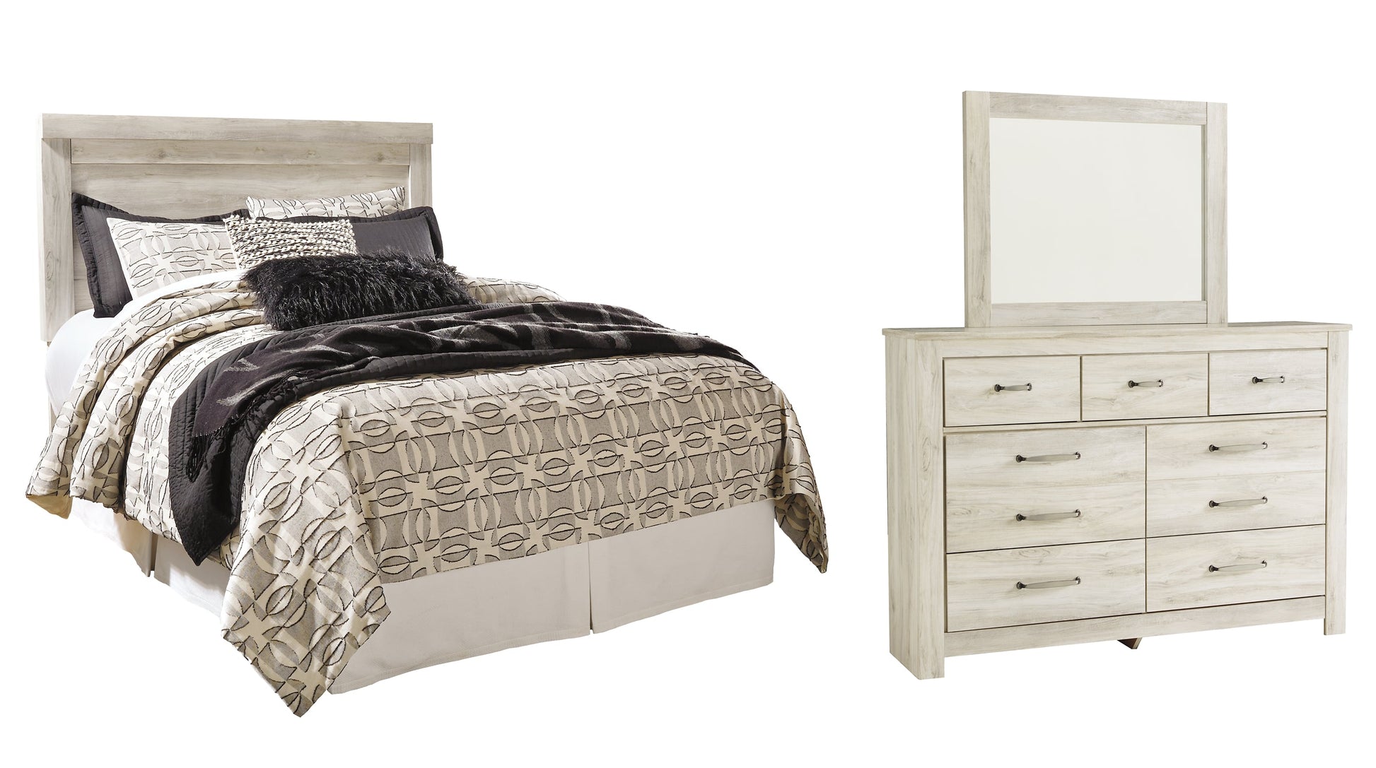 Bellaby Queen Panel Headboard with Mirrored Dresser Rent Wise Rent To Own Jacksonville, Florida