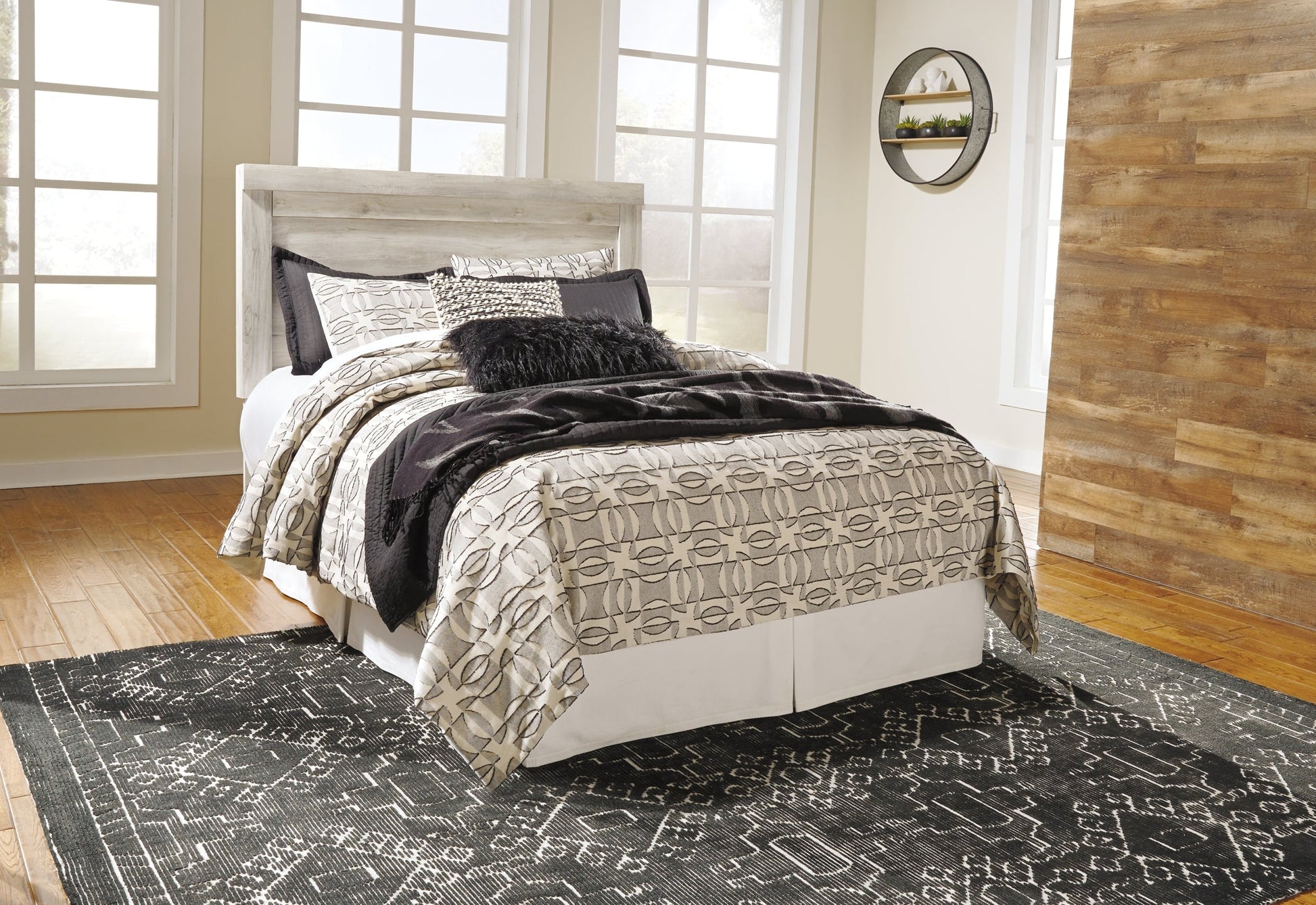 Bellaby Queen Panel Headboard with Mirrored Dresser and 2 Nightstands Rent Wise Rent To Own Jacksonville, Florida