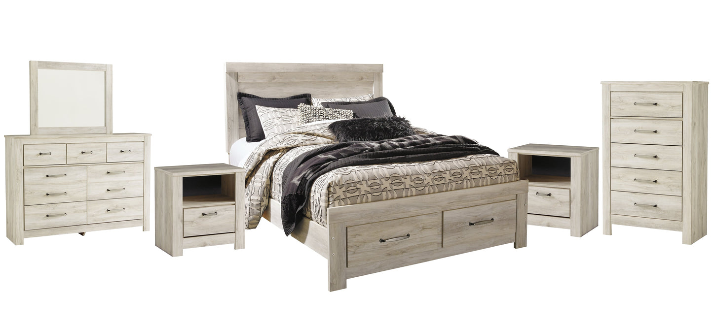 Bellaby Queen Platform Bed with 2 Storage Drawers with Mirrored Dresser, Chest and 2 Nightstands Rent Wise Rent To Own Jacksonville, Florida