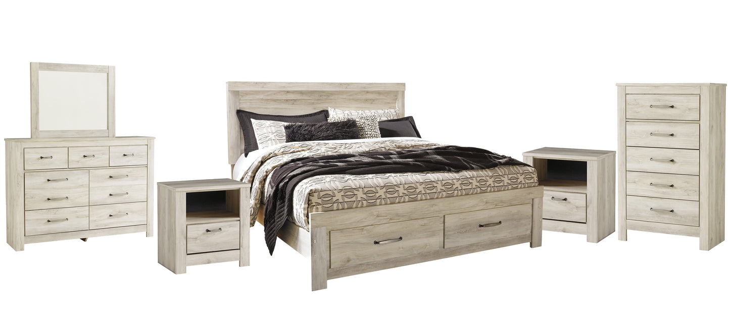 Bellaby Queen Platform Bed with 2 Storage Drawers with Mirrored Dresser, Chest and 2 Nightstands Rent Wise Rent To Own Jacksonville, Florida