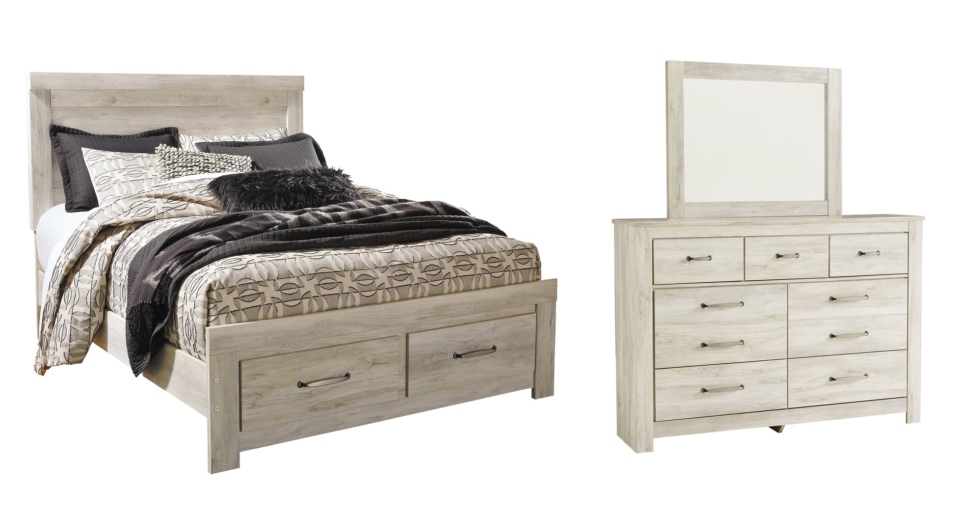 Bellaby Queen Platform Bed with 2 Storage Drawers with Mirrored Dresser Rent Wise Rent To Own Jacksonville, Florida