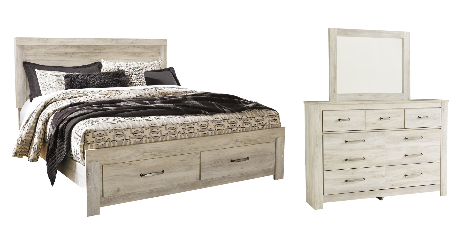 Bellaby Queen Platform Bed with 2 Storage Drawers with Mirrored Dresser Rent Wise Rent To Own Jacksonville, Florida