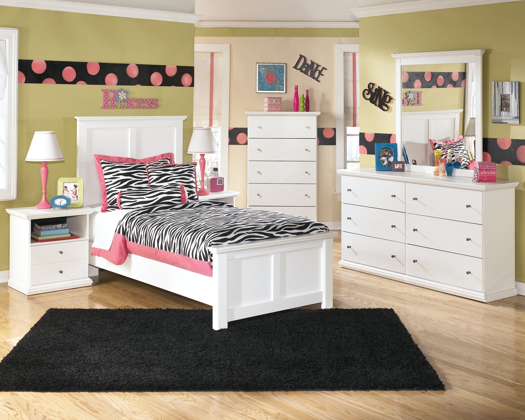 Bostwick Shoals Twin Panel Bed with Mirrored Dresser and Chest Rent Wise Rent To Own Jacksonville, Florida