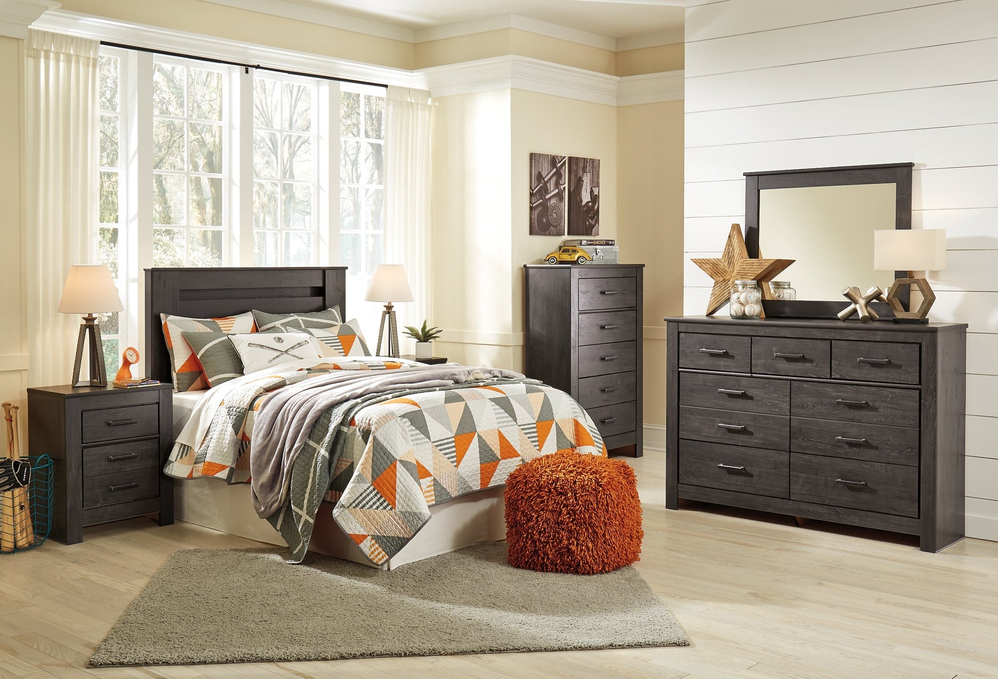 Brinxton Full Panel Headboard with Mirrored Dresser Rent Wise Rent To Own Jacksonville, Florida