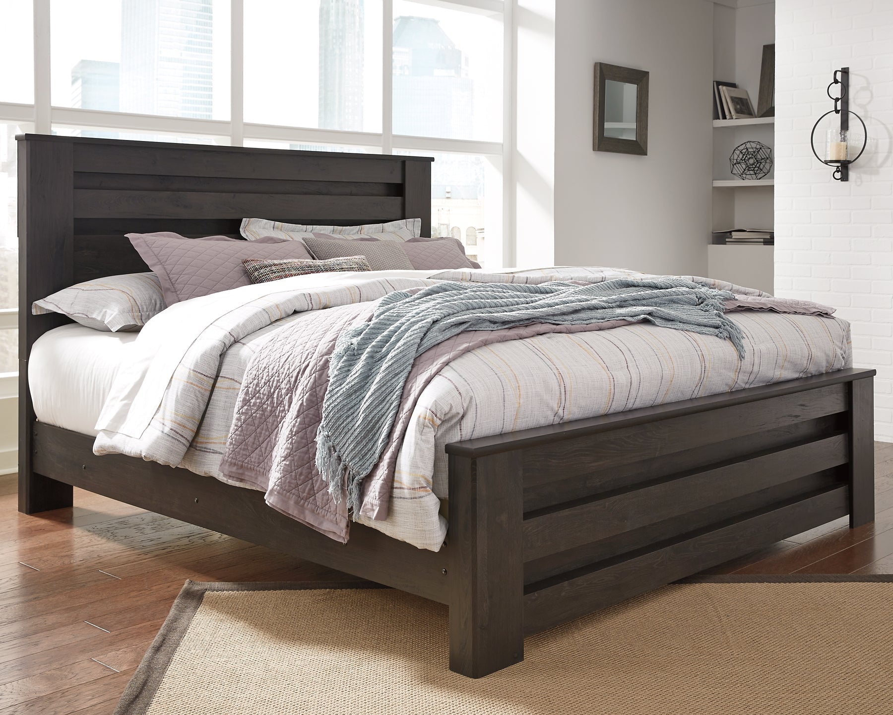Brinxton King Panel Bed with Mirrored Dresser, Chest and 2 Nightstands Rent Wise Rent To Own Jacksonville, Florida