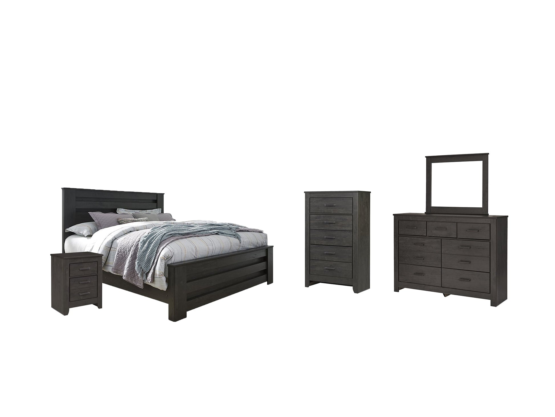 Brinxton King Panel Bed with Mirrored Dresser, Chest and Nightstand Rent Wise Rent To Own Jacksonville, Florida