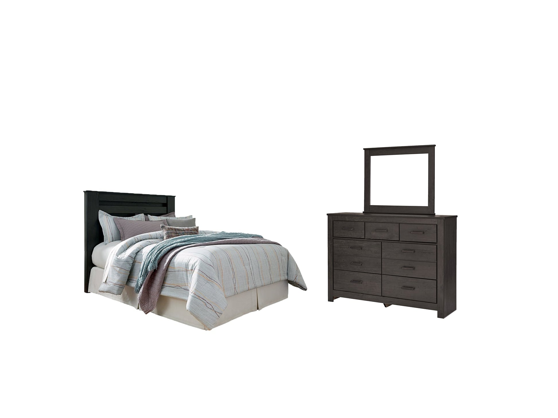 Brinxton Queen/Full Panel Headboard with Mirrored Dresser Rent Wise Rent To Own Jacksonville, Florida