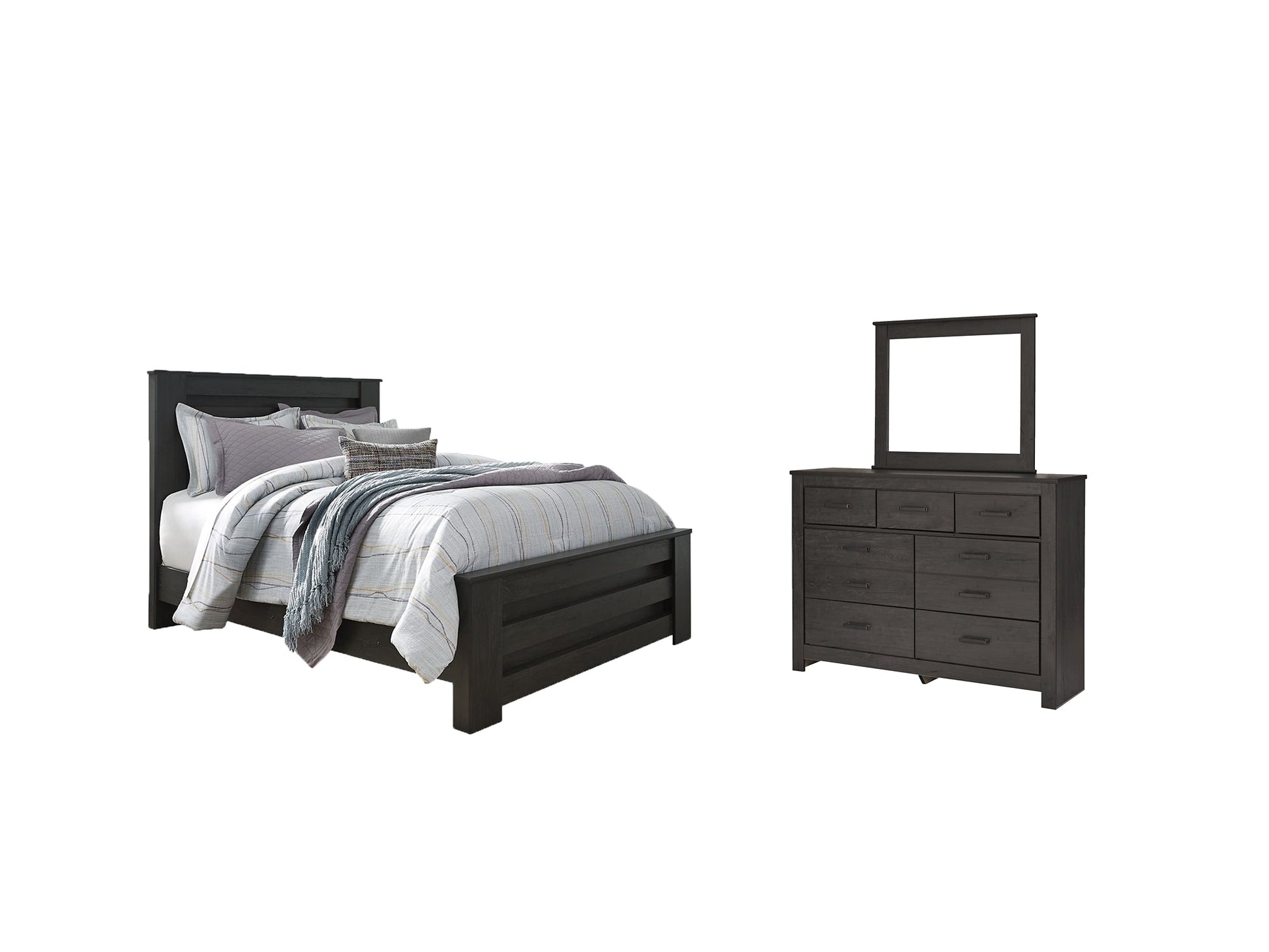 Brinxton Queen Panel Bed with Mirrored Dresser Rent Wise Rent To Own Jacksonville, Florida