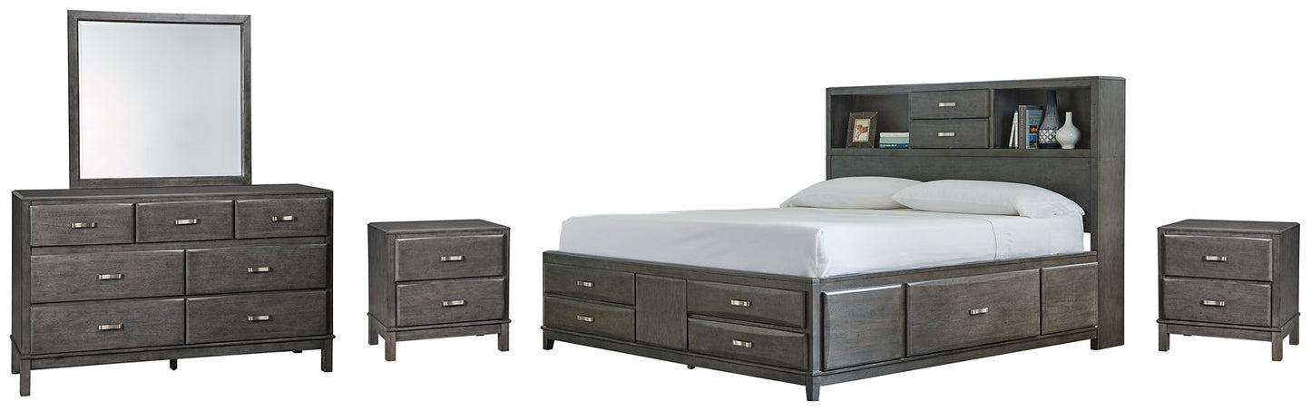Caitbrook Queen Storage Bed with 8 Storage Drawers with Mirrored Dresser and 2 Nightstands Rent Wise Rent To Own Jacksonville, Florida