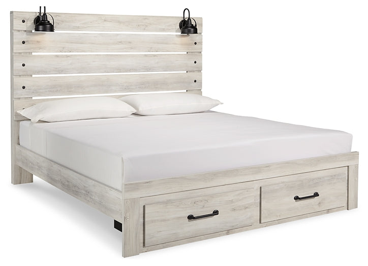 Cambeck King Panel Bed with 2 Storage Drawers with Mirrored Dresser Rent Wise Rent To Own Jacksonville, Florida