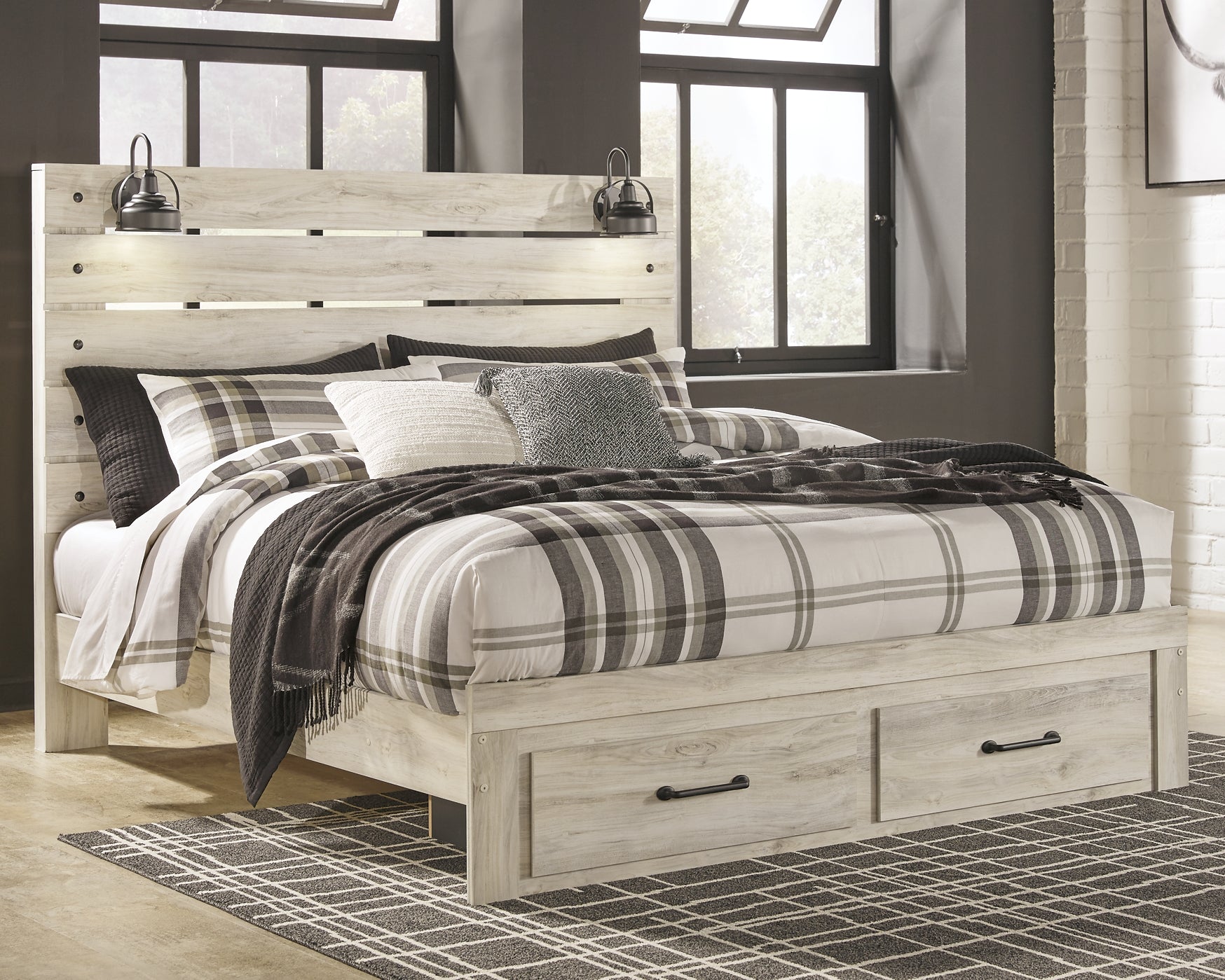 Cambeck King Panel Bed with 2 Storage Drawers with Mirrored Dresser Rent Wise Rent To Own Jacksonville, Florida