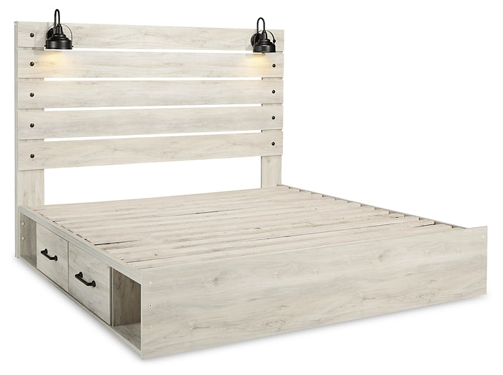 Cambeck King Panel Bed with 2 Storage Drawers with Mirrored Dresser and Nightstand Rent Wise Rent To Own Jacksonville, Florida