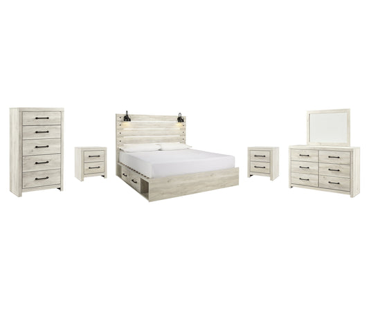 Cambeck Queen Panel Bed with 2 Storage Drawers with Mirrored Dresser, Chest and 2 Nightstands Rent Wise Rent To Own Jacksonville, Florida