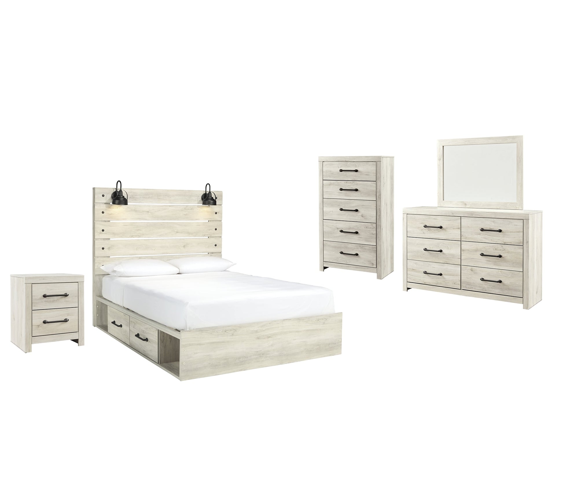 Cambeck Queen Panel Bed with 2 Storage Drawers with Mirrored Dresser, Chest and Nightstand Rent Wise Rent To Own Jacksonville, Florida