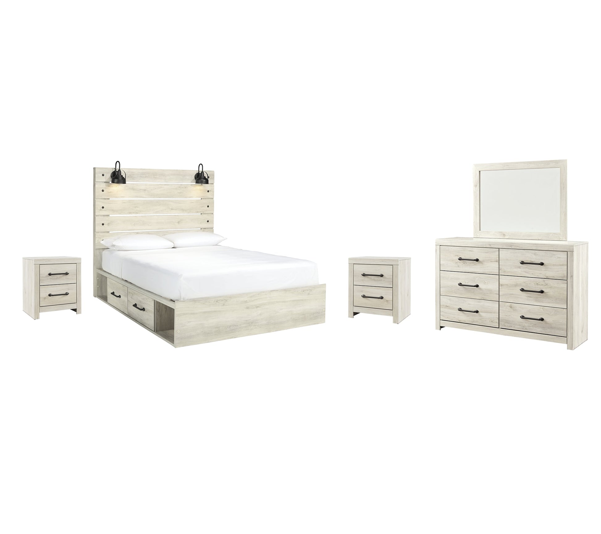 Cambeck Queen Panel Bed with 2 Storage Drawers with Mirrored Dresser and 2 Nightstands Rent Wise Rent To Own Jacksonville, Florida