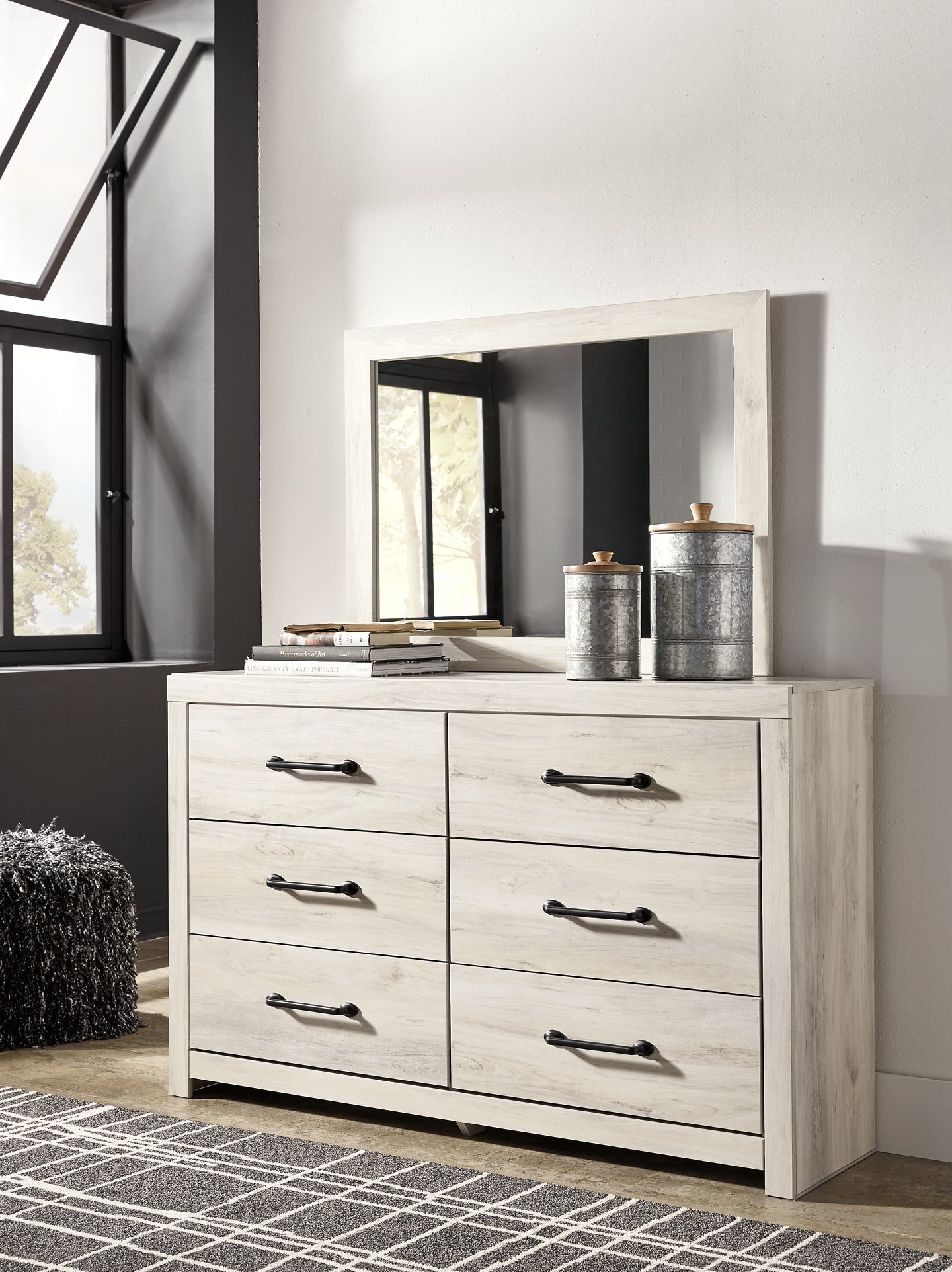 Cambeck Queen Panel Bed with 4 Storage Drawers with Mirrored Dresser, Chest and 2 Nightstands Rent Wise Rent To Own Jacksonville, Florida