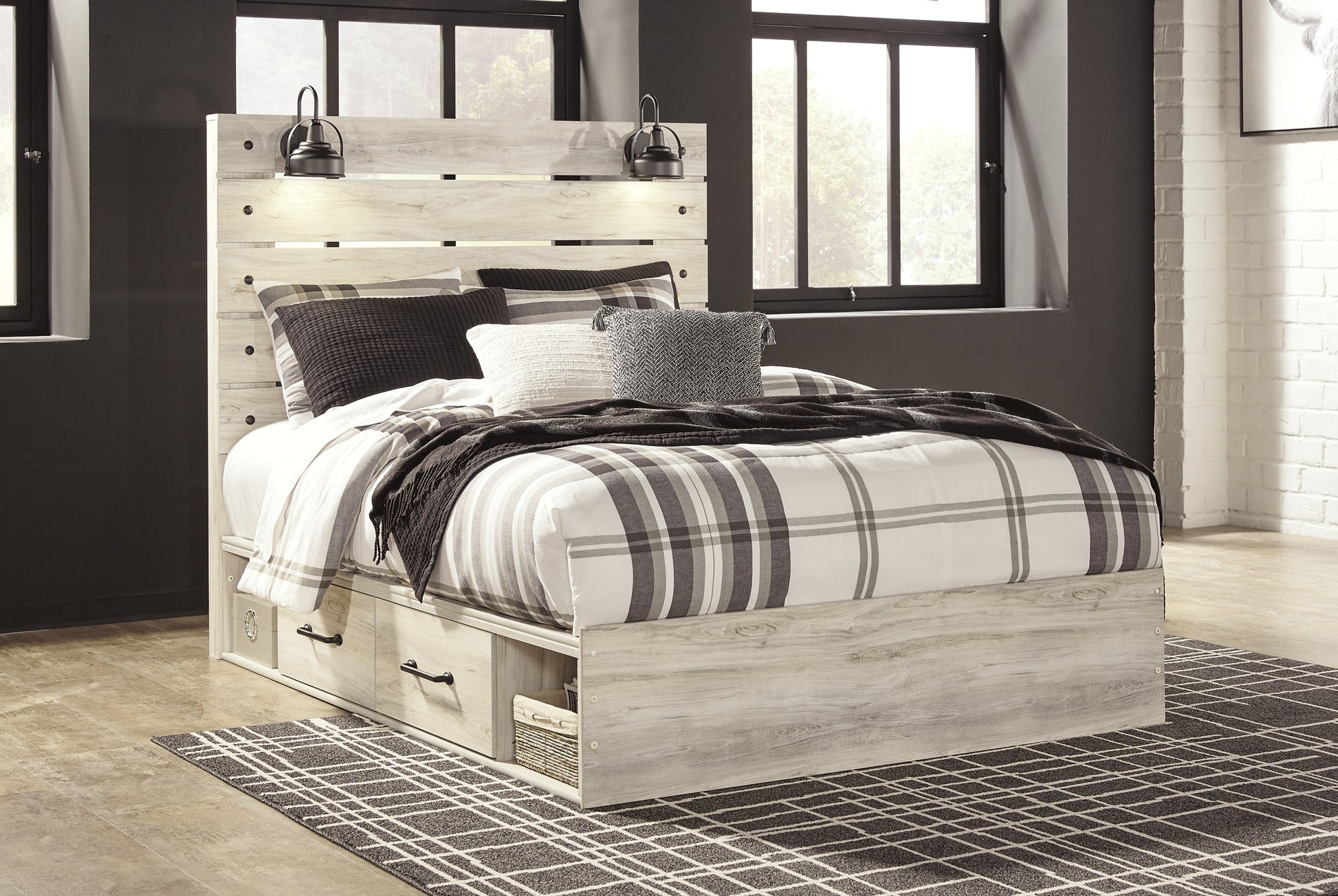Cambeck Queen Panel Bed with 4 Storage Drawers with Mirrored Dresser Rent Wise Rent To Own Jacksonville, Florida