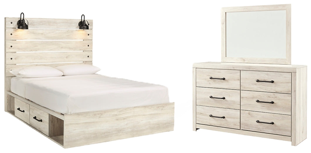 Cambeck Queen Panel Bed with 4 Storage Drawers with Mirrored Dresser Rent Wise Rent To Own Jacksonville, Florida