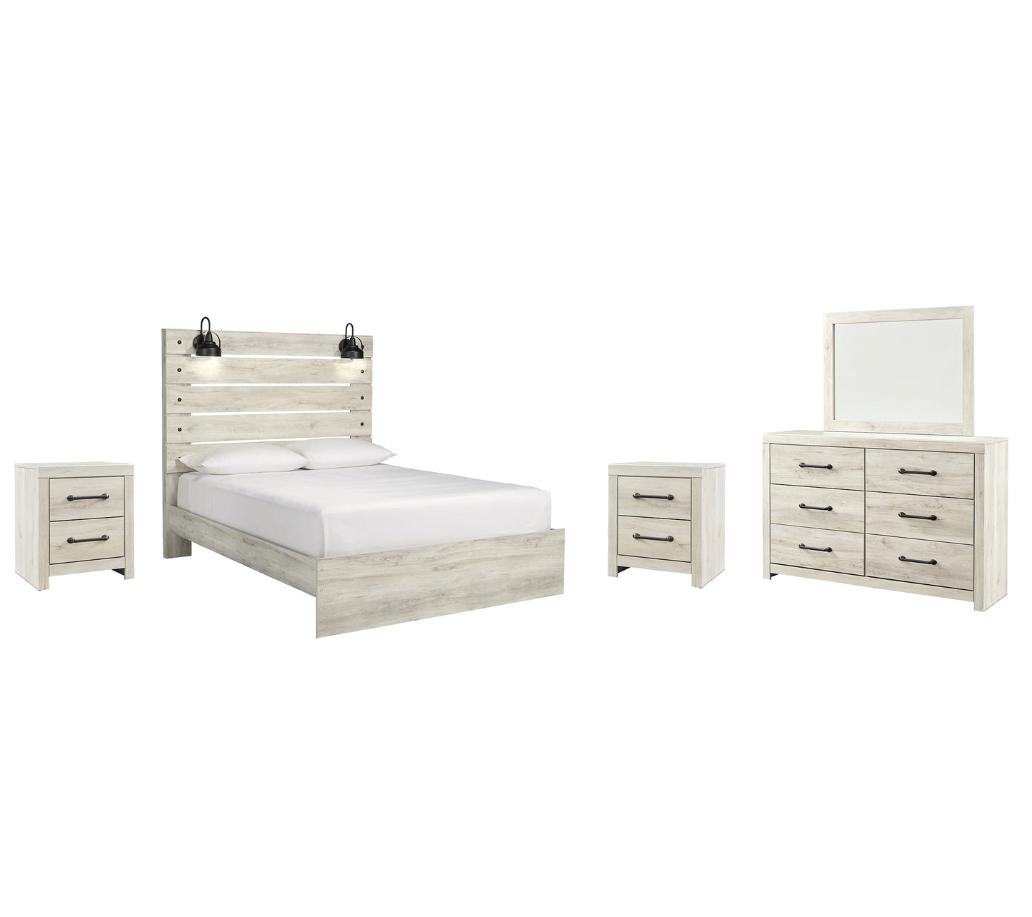 Cambeck Queen Panel Bed with Mirrored Dresser and 2 Nightstands Rent Wise Rent To Own Jacksonville, Florida