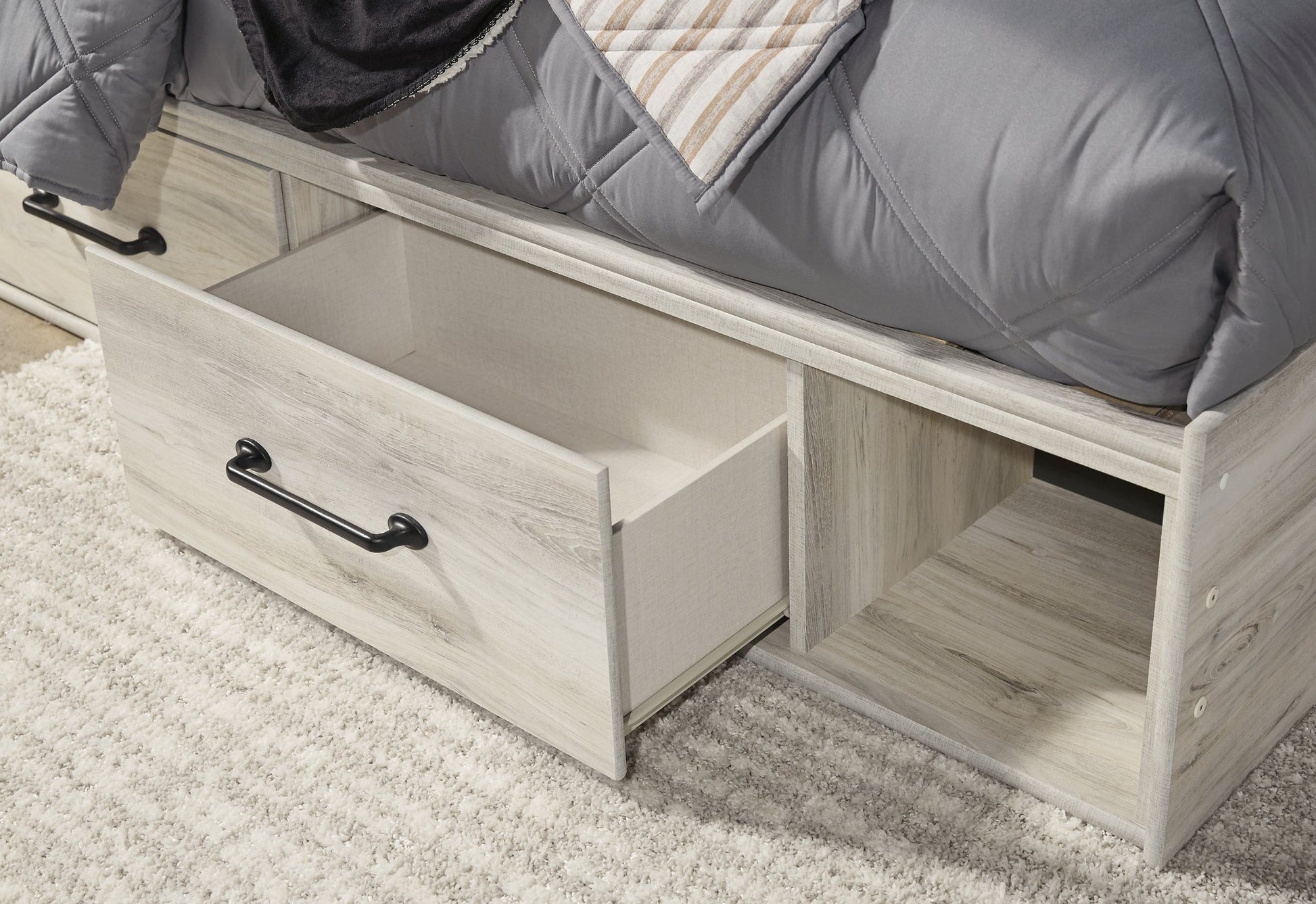 Cambeck Twin Panel Bed with 4 Storage Drawers with Mirrored Dresser, Chest and Nightstand Rent Wise Rent To Own Jacksonville, Florida