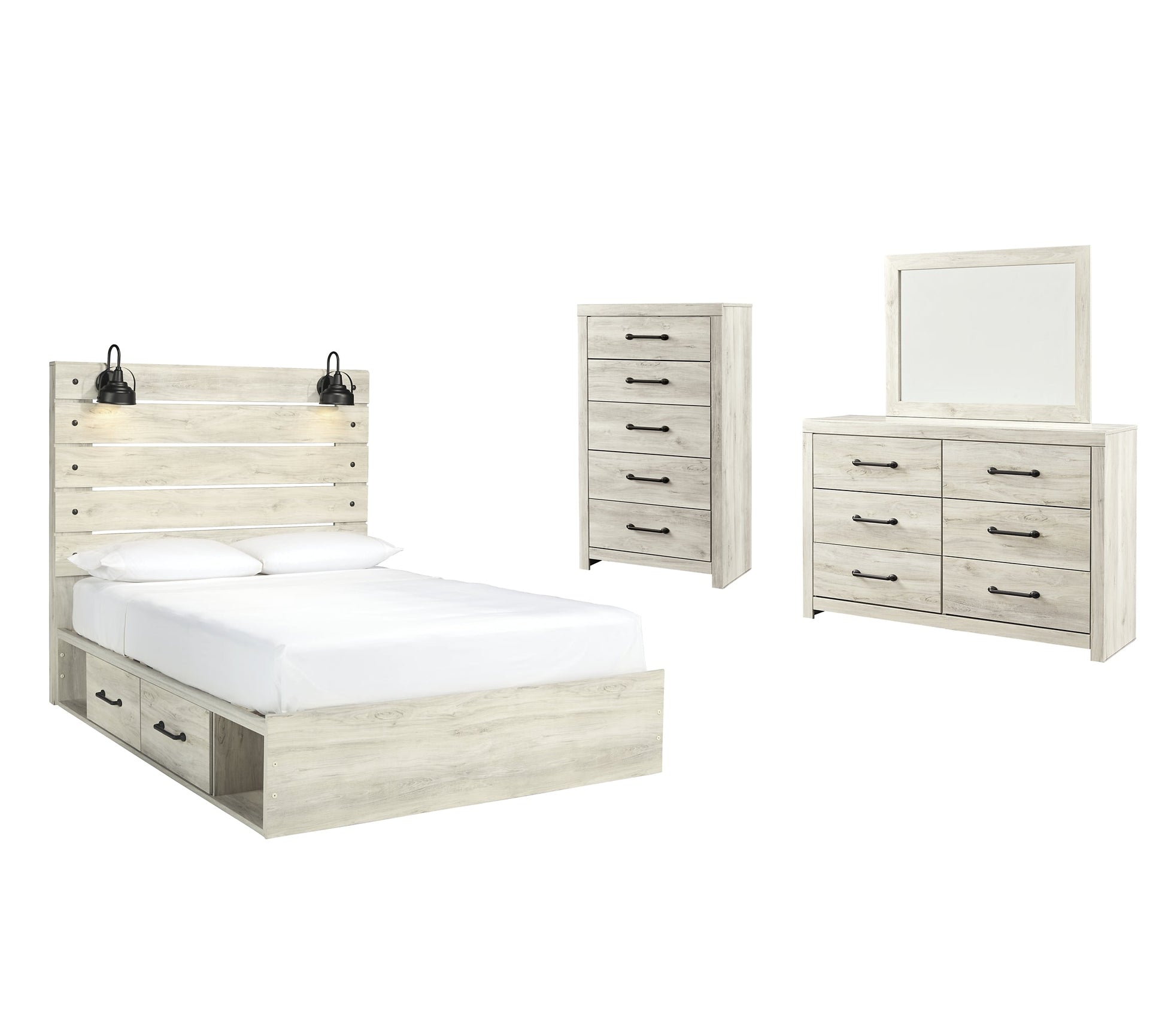 Cambeck Twin Panel Bed with 4 Storage Drawers with Mirrored Dresser and Chest Rent Wise Rent To Own Jacksonville, Florida
