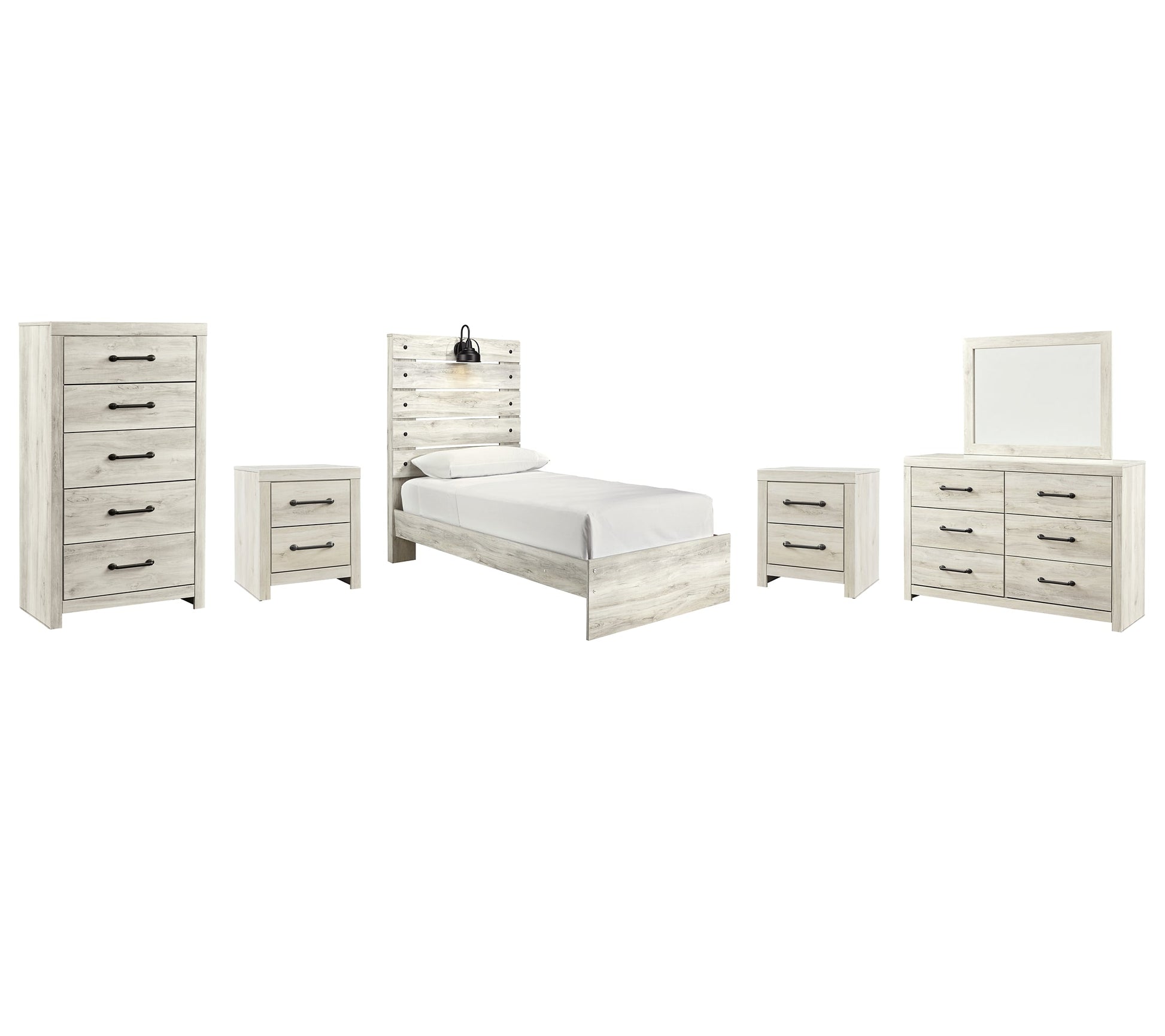 Cambeck Twin Panel Bed with Mirrored Dresser, Chest and 2 Nightstands Rent Wise Rent To Own Jacksonville, Florida
