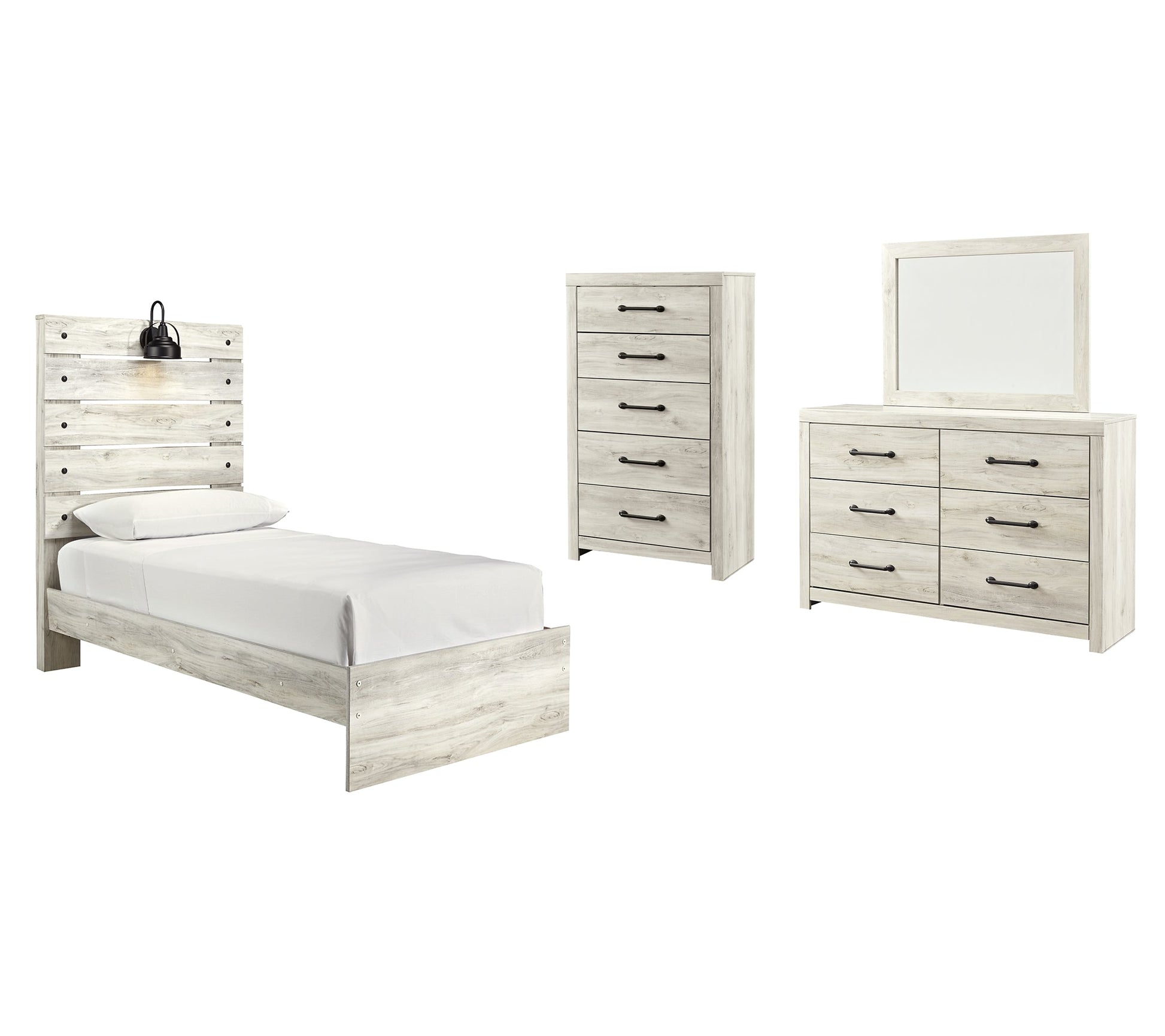 Cambeck Twin Panel Bed with Mirrored Dresser and Chest Rent Wise Rent To Own Jacksonville, Florida