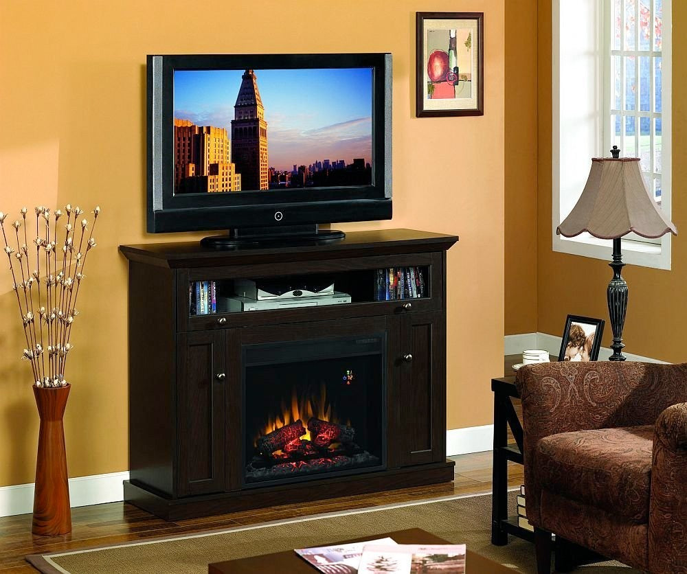 ClassicFlame Windsor Wall or Corner Electric Fireplace Media Cabinet in Oak Espresso Rent Wise Rent To Own Jacksonville, Florida