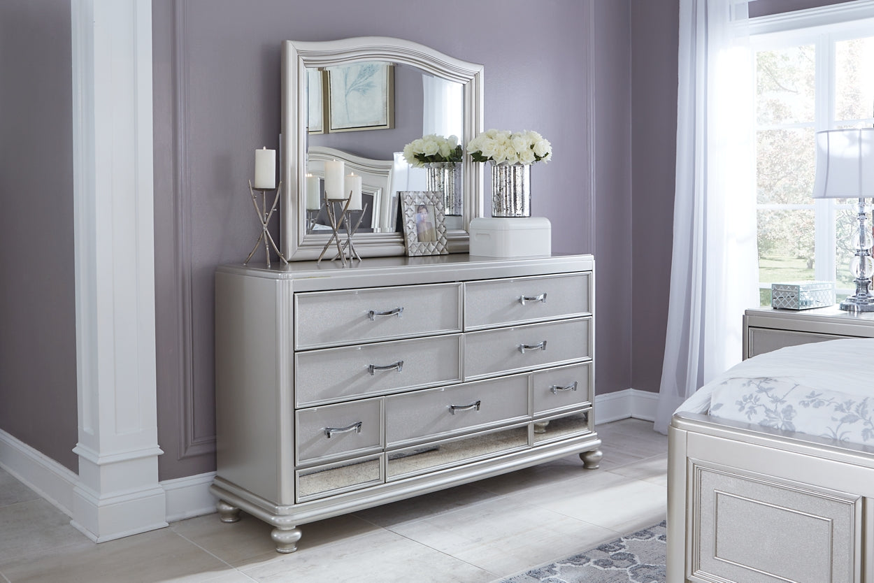 Coralayne Queen Upholstered Bed with Mirrored Dresser and 2 Nightstands Rent Wise Rent To Own Jacksonville, Florida
