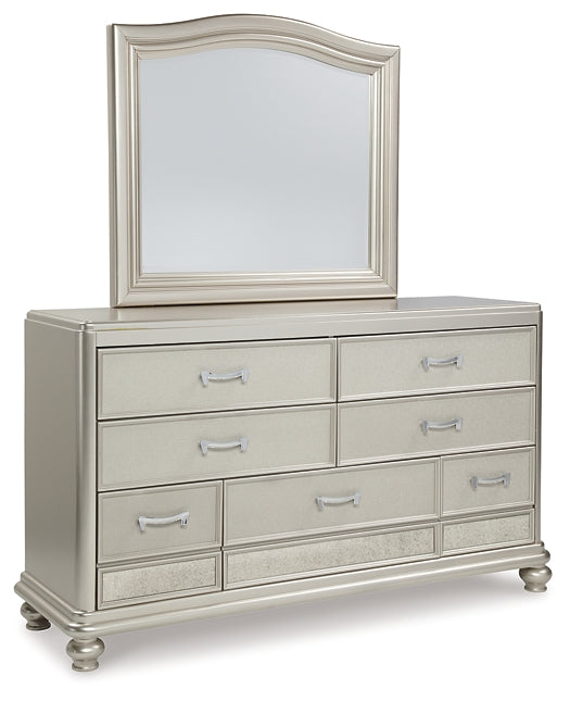 Coralayne Queen Upholstered Bed with Mirrored Dresser and 2 Nightstands Rent Wise Rent To Own Jacksonville, Florida