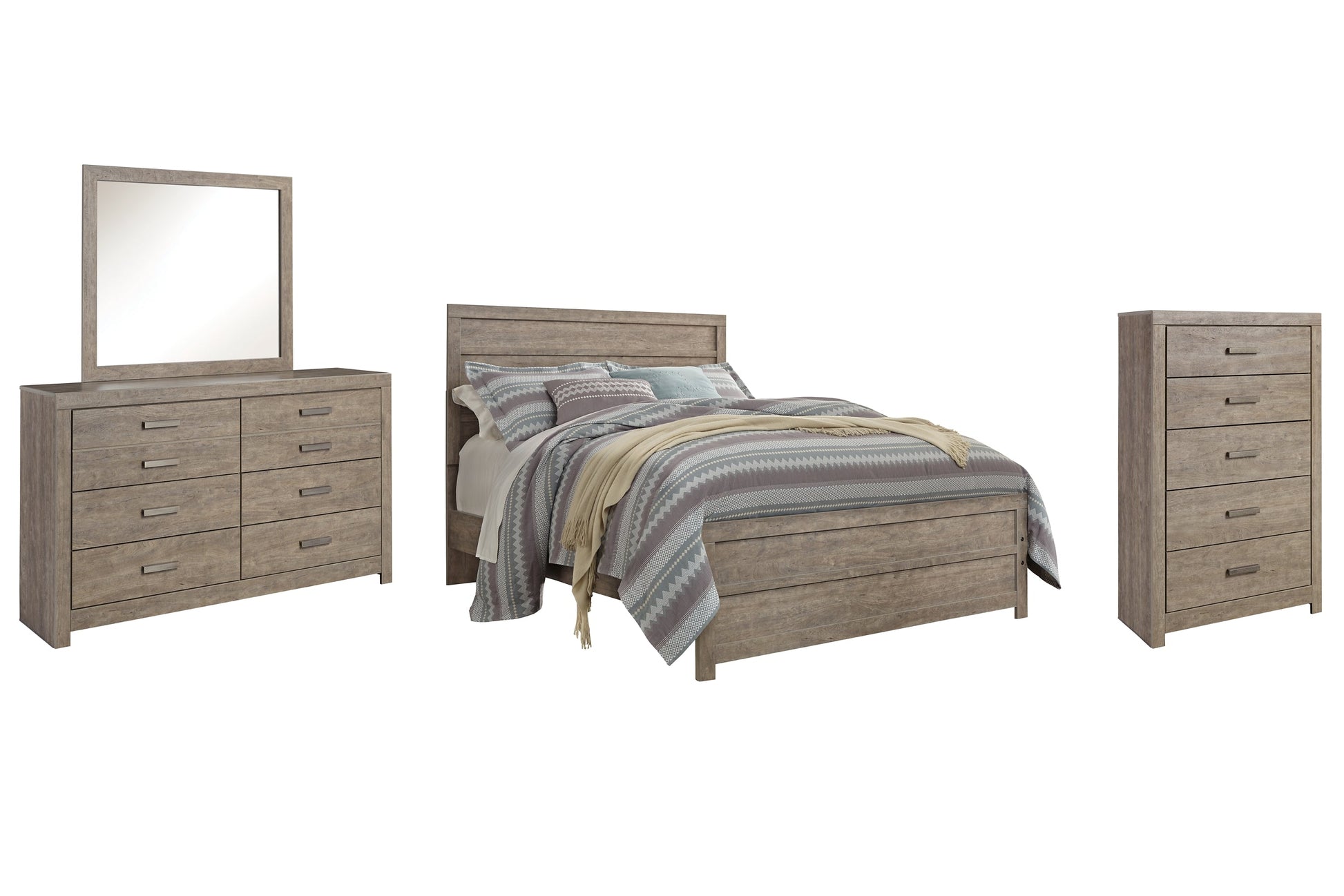 Culverbach Queen Panel Bed with Mirrored Dresser and Chest Rent Wise Rent To Own Jacksonville, Florida