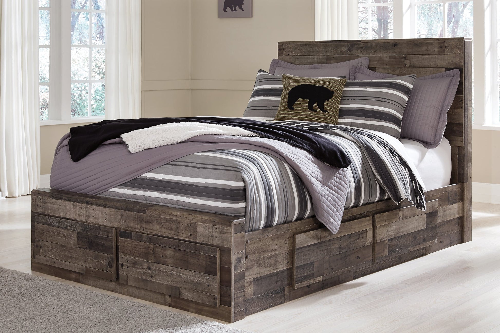 Derekson Full Panel Bed with 6 Storage Drawers with Mirrored Dresser and Chest Rent Wise Rent To Own Jacksonville, Florida