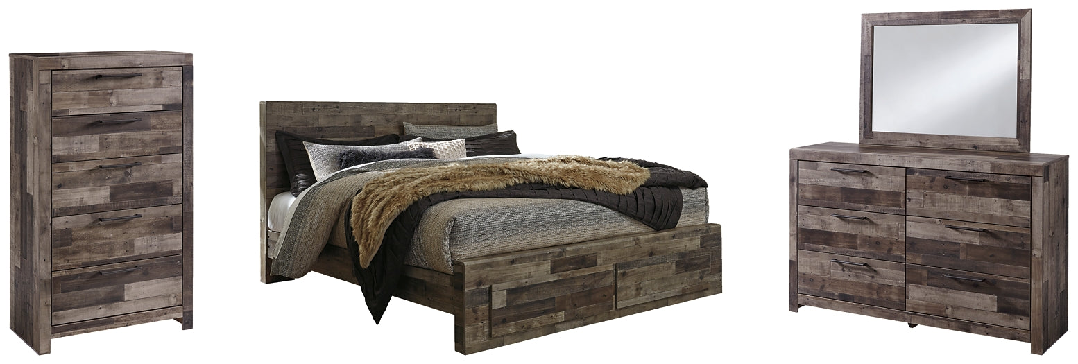 Derekson King Panel Bed with 2 Storage Drawers with Mirrored Dresser and Chest Rent Wise Rent To Own Jacksonville, Florida