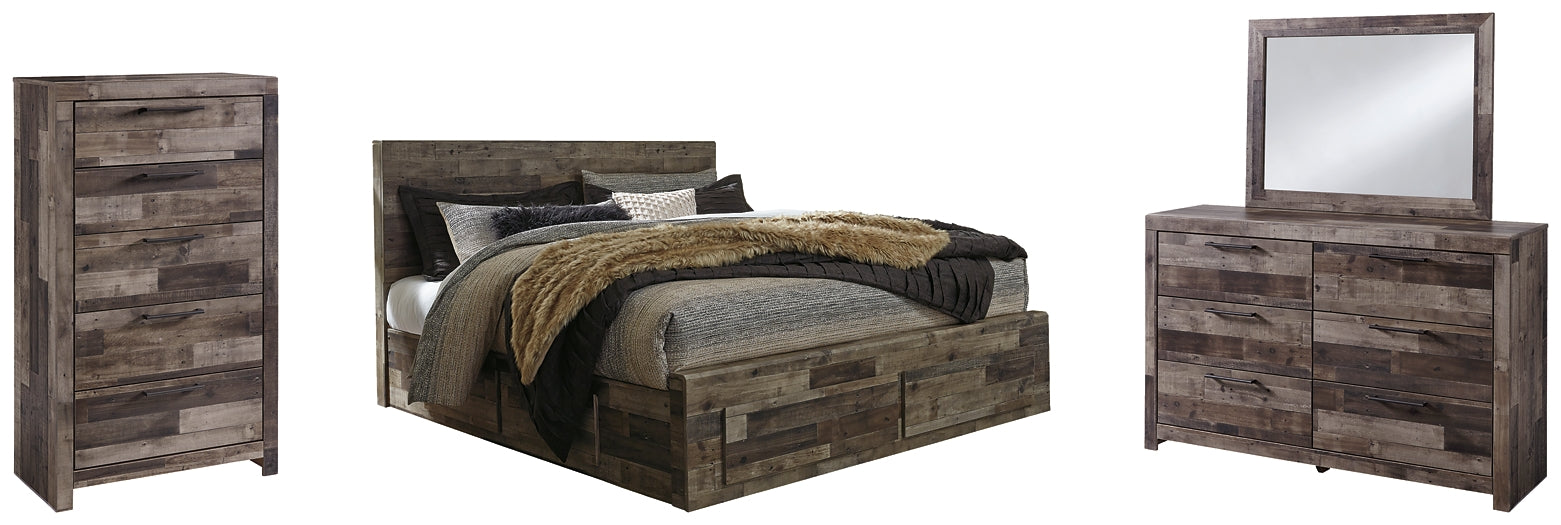 Derekson King Panel Bed with 6 Storage Drawers with Mirrored Dresser and Chest Rent Wise Rent To Own Jacksonville, Florida