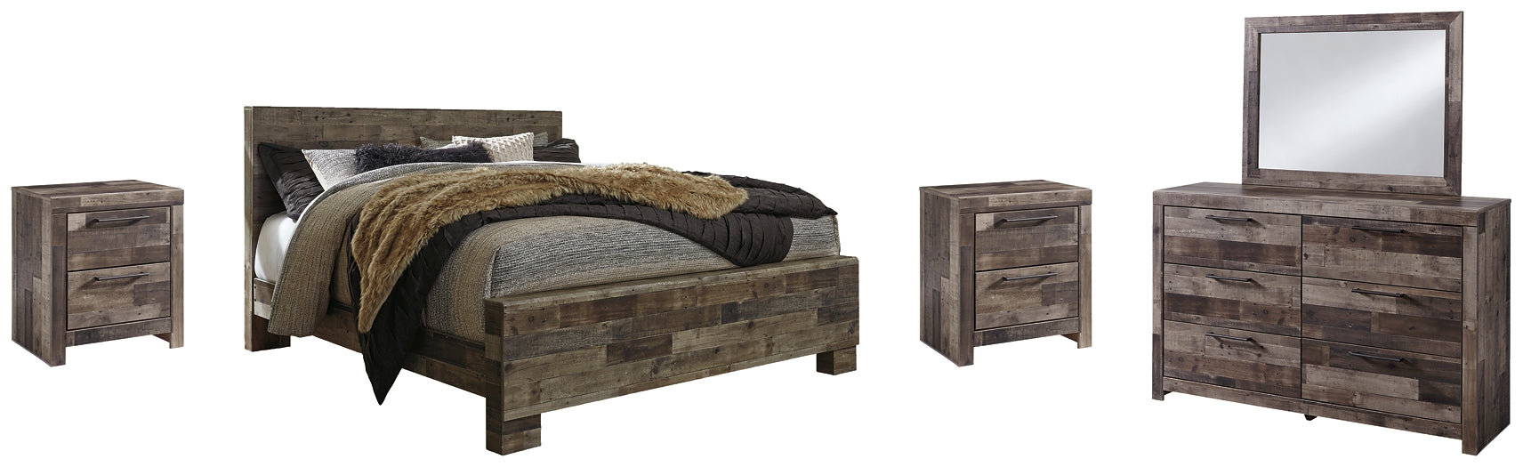Derekson King Panel Bed with Mirrored Dresser and 2 Nightstands Rent Wise Rent To Own Jacksonville, Florida