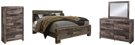 Derekson King Panel Bed with Mirrored Dresser and Chest Rent Wise Rent To Own Jacksonville, Florida