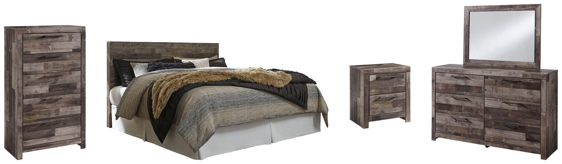 Derekson King Panel Headboard with Mirrored Dresser, Chest and Nightstand Rent Wise Rent To Own Jacksonville, Florida