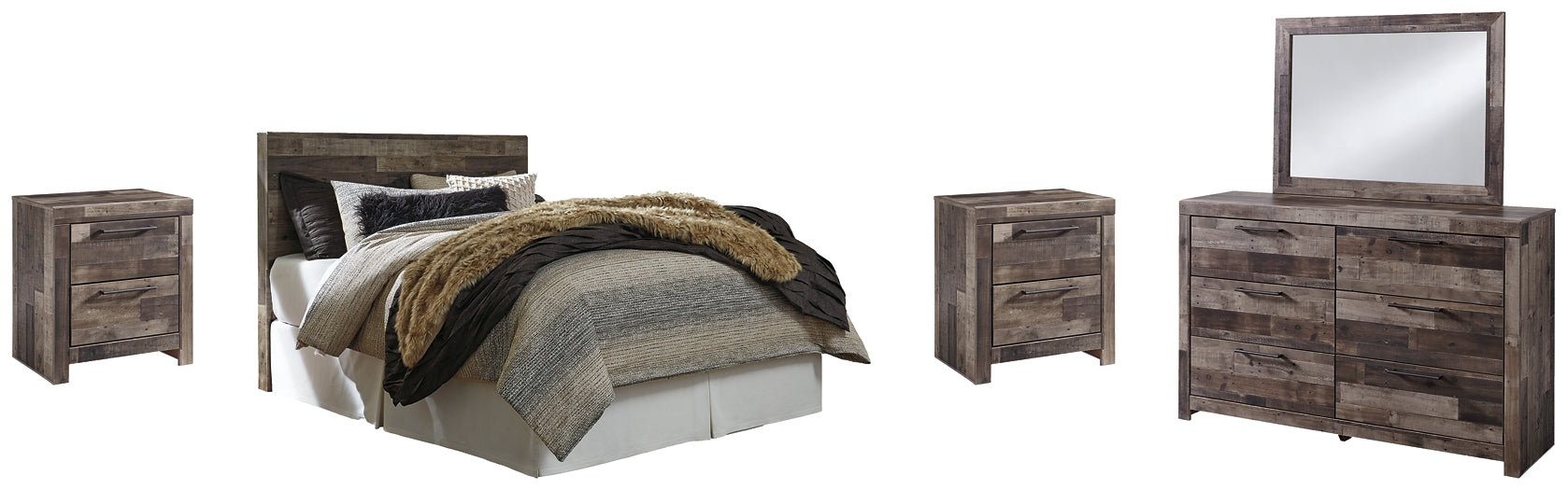 Derekson Queen/Full Panel Headboard with Mirrored Dresser and 2 Nightstands Rent Wise Rent To Own Jacksonville, Florida