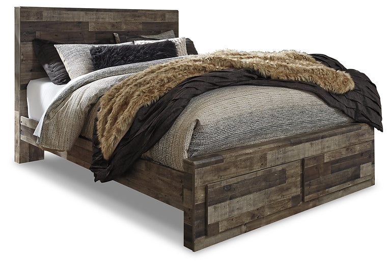 Derekson Queen Panel Bed with 2 Storage Drawers with Mirrored Dresser, Chest and Nightstand Rent Wise Rent To Own Jacksonville, Florida