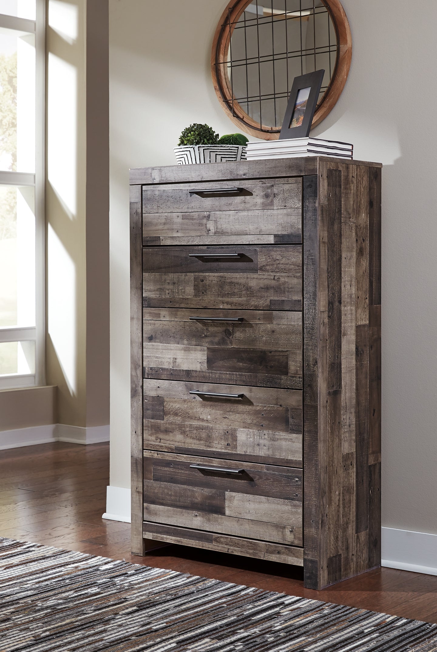 Derekson Queen Panel Bed with 6 Storage Drawers with Mirrored Dresser and Chest Rent Wise Rent To Own Jacksonville, Florida