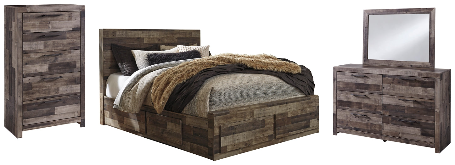 Derekson Queen Panel Bed with 6 Storage Drawers with Mirrored Dresser and Chest Rent Wise Rent To Own Jacksonville, Florida