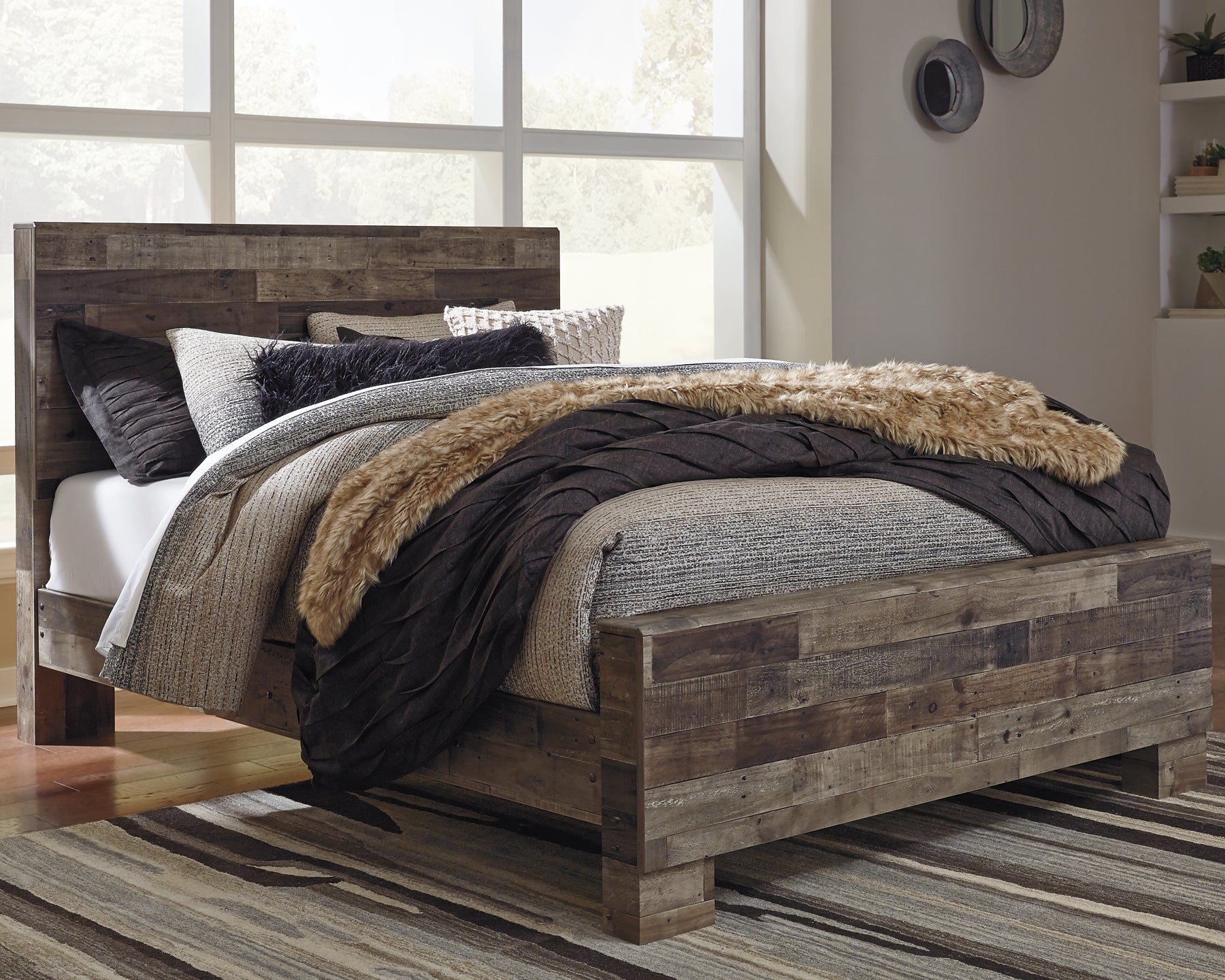 Derekson Queen Panel Bed with Mirrored Dresser Rent Wise Rent To Own Jacksonville, Florida