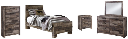 Derekson Twin Panel Bed with Mirrored Dresser, Chest and Nightstand Rent Wise Rent To Own Jacksonville, Florida