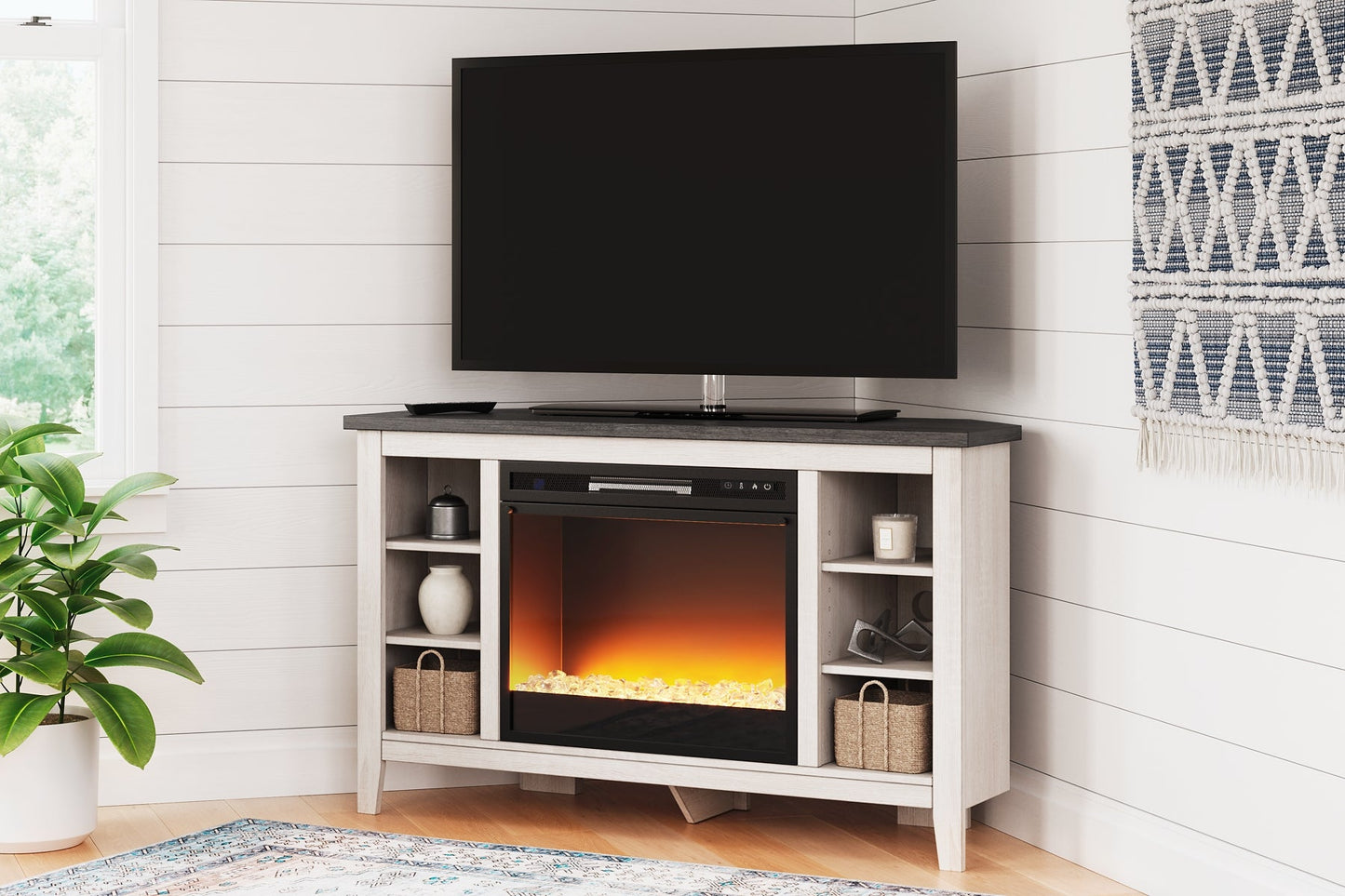 Dorrinson Corner TV Stand with Electric Fireplace Rent Wise Rent To Own Jacksonville, Florida