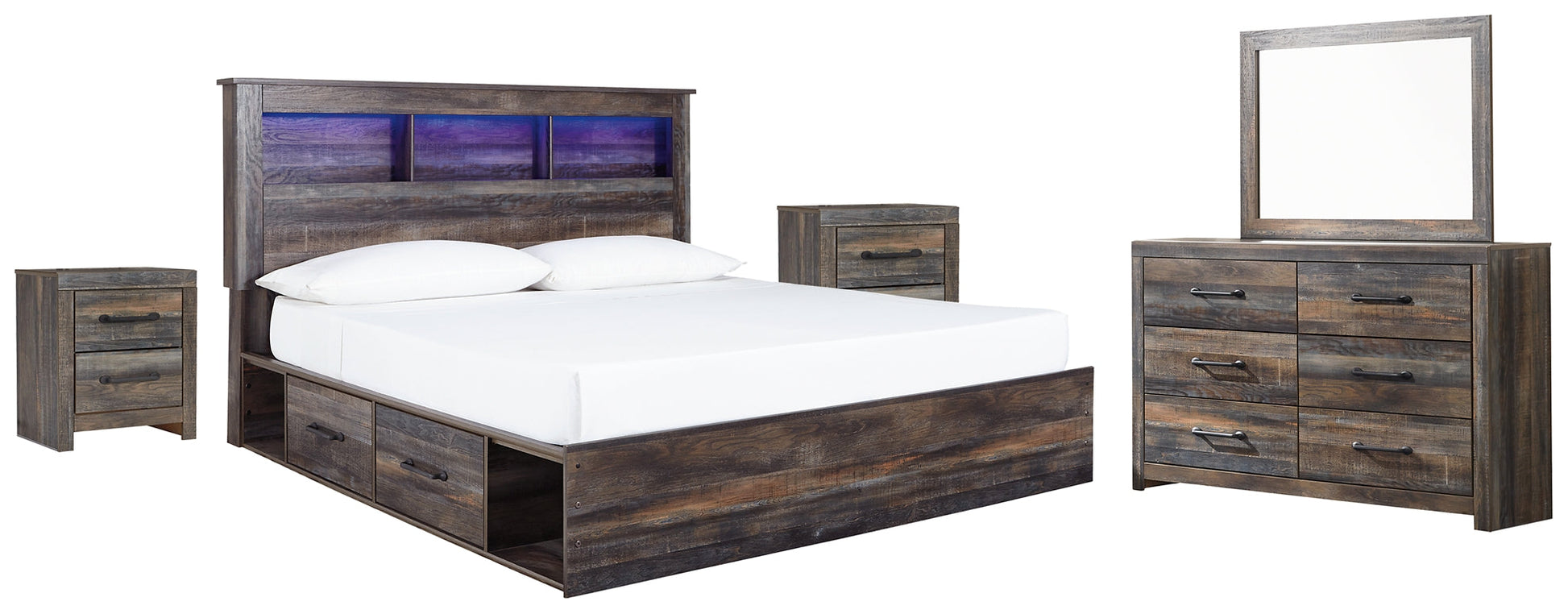 Drystan King Bookcase Bed with 2 Storage Drawers with Mirrored Dresser and 2 Nightstands Rent Wise Rent To Own Jacksonville, Florida