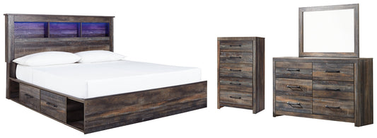 Drystan King Bookcase Bed with 2 Storage Drawers with Mirrored Dresser and Chest Rent Wise Rent To Own Jacksonville, Florida