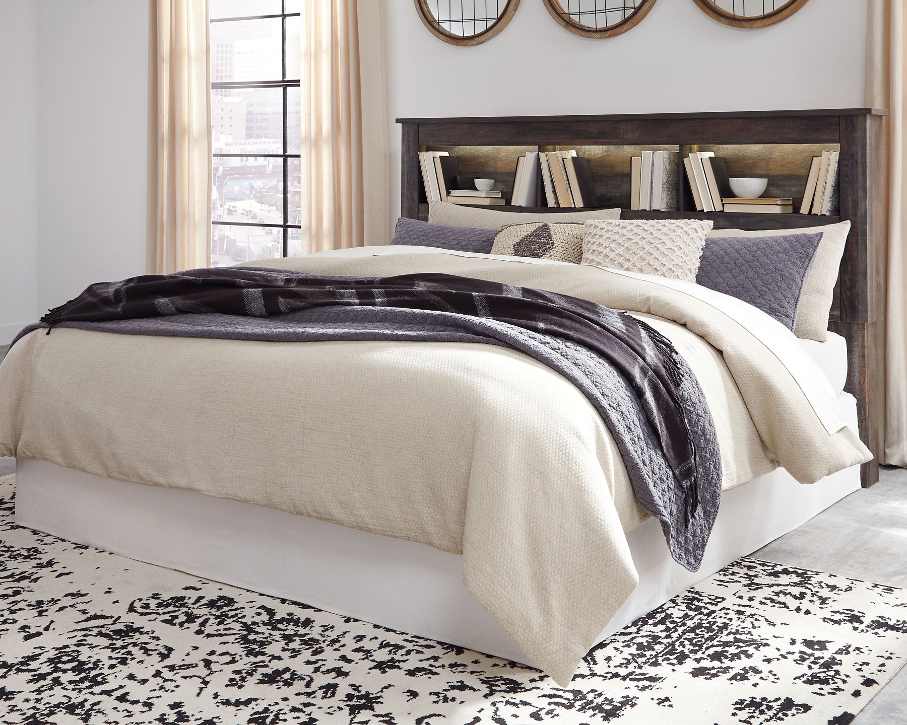 Drystan King/California King Bookcase Headboard with Mirrored Dresser and 2 Nightstands Rent Wise Rent To Own Jacksonville, Florida