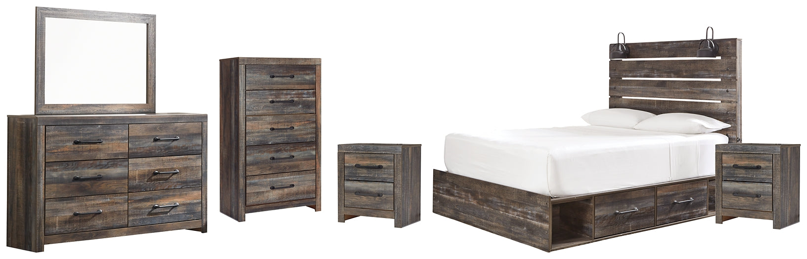 Drystan King Panel Bed with Mirrored Dresser, Chest and 2 Nightstands Rent Wise Rent To Own Jacksonville, Florida